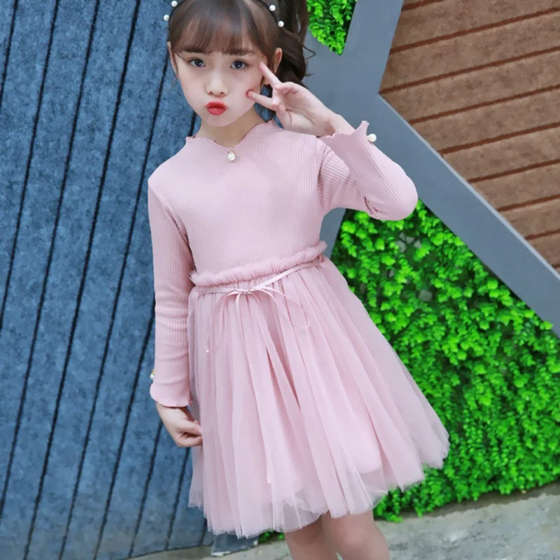 Весеннее платье для девочек с жемчугом; платье принцессы для свадебной вечеринки; розовое кружевное многослойное платье-пачка для маленьких девочек; одежда