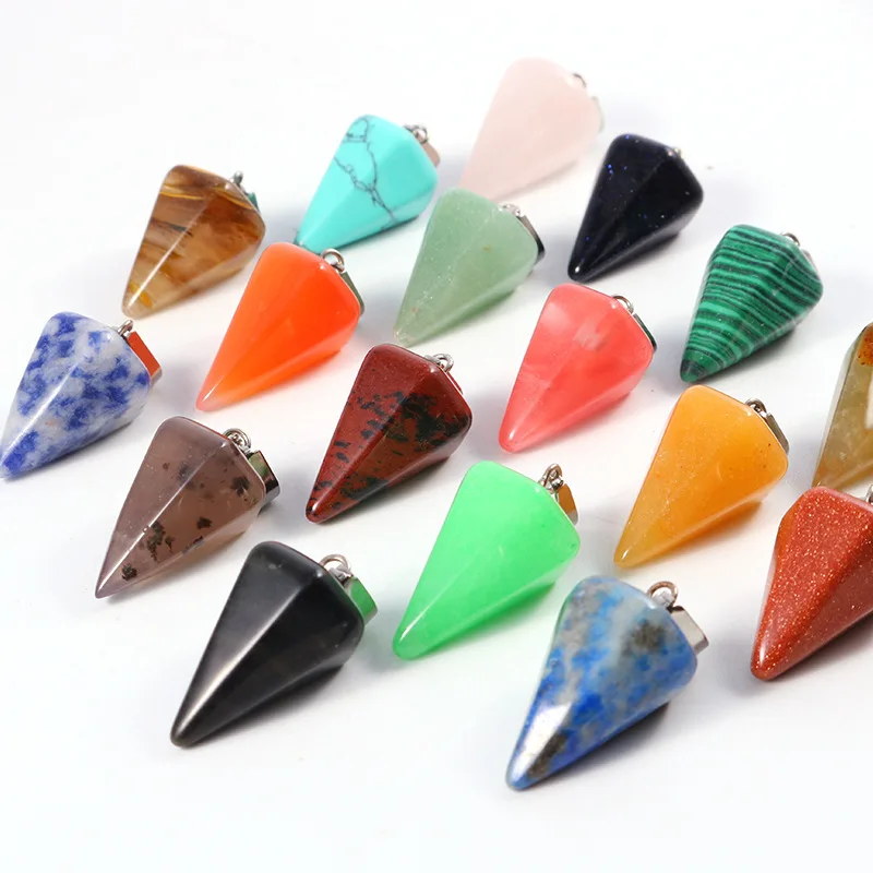 Natural Crystal Stone Hexagon Prism  Rose Quartz Tiger's Eye Agate Opal For DIY Pendulum Necklace Earrings Accessories