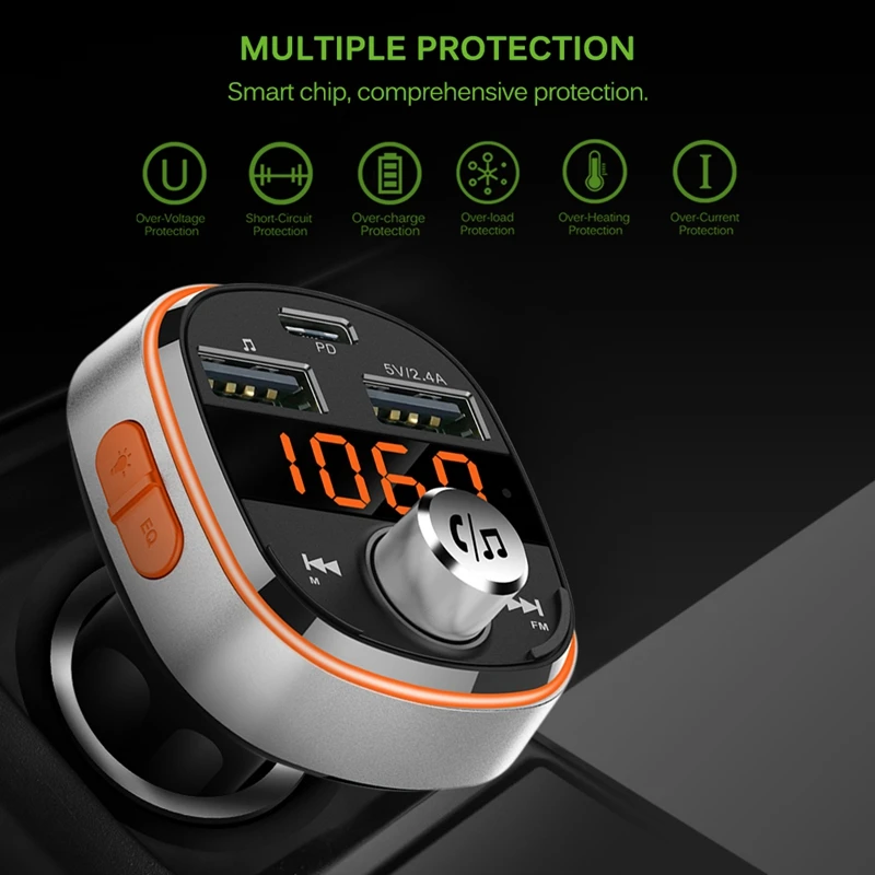 Bluetooth Автомобильный MP3-плеер беспроводной автомобильный fm-передатчик автомобильное зарядное устройство режим Hands-Free Eq с двумя портами Usb Pd Interface-Bc51T
