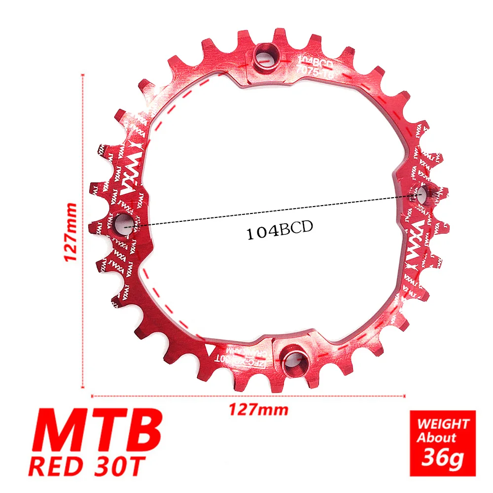 Велосипедный Кривошип 104BCD/96BCD MTB 30T бензопила из алюминиевого сплава узкая широкая цепь круглый бензопилой цикл запчасти для велосипеда - Цвет: 104BCD 30T Red