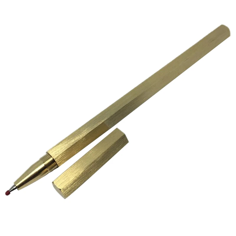 

1 Pcs Handmade Brass Pen Solid Portable Pocket Signature Pen Hexagon Ballpoint Pen Creative Stationery