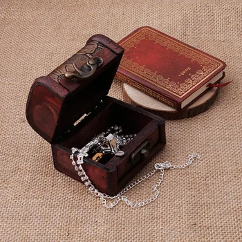 

Vintage Jewelry Pearl Necklace Bracelet Storage Holder Lock Wooden Case Gift Box