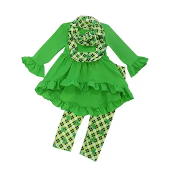 

6M-5Y Toddler Baby Kid Girls Clothes Set Patrick day Costumes Long Sleeve Green Tunic + Pants Outfits Children Clothing