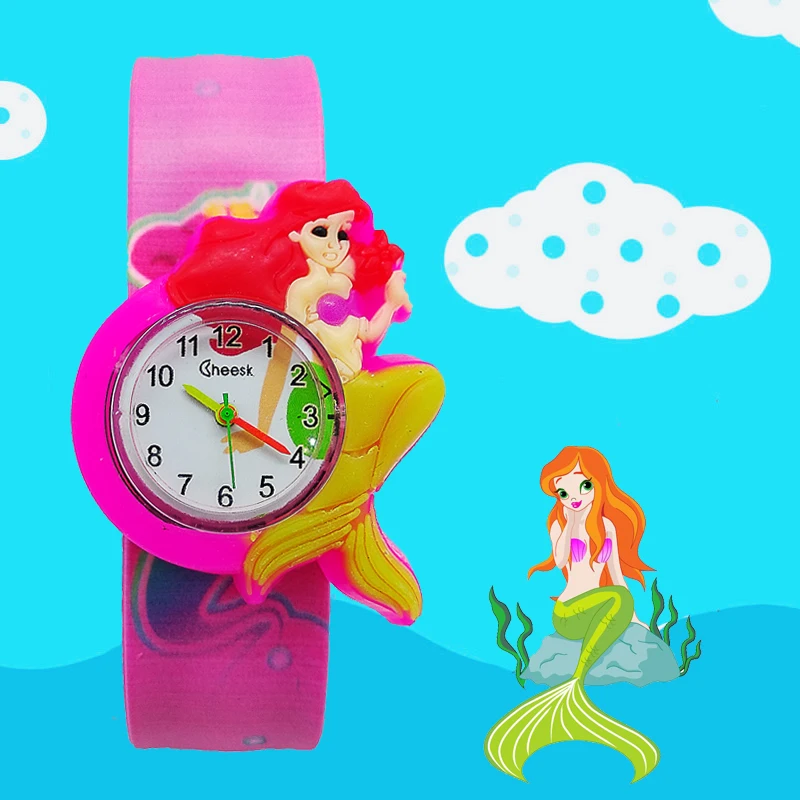 Reloj de pulsera de cuarzo con dibujos de sirena para niños y niñas, pulsera de círculo Beat, regalo