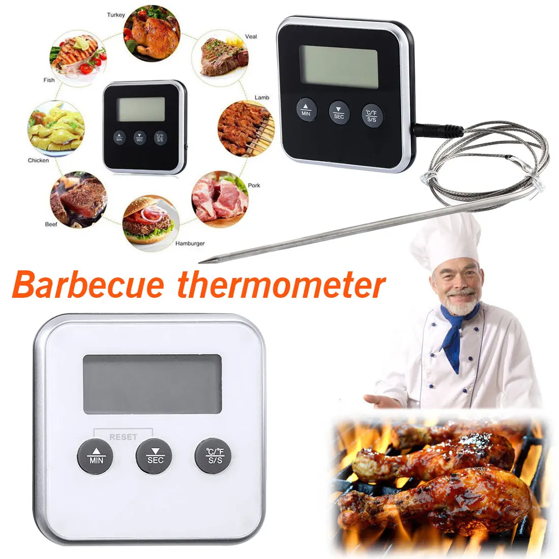 Электронный термометр, таймер, измеритель температуры для пищевых продуктов, мяса, датчик с зондом, термометр для приготовления барбекю, кухонные температурные инструменты