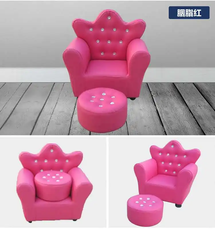 V&K Childrens armchair,Princess crown Upholstered armchair Lovely mini Kids sofa For toddler-beige 