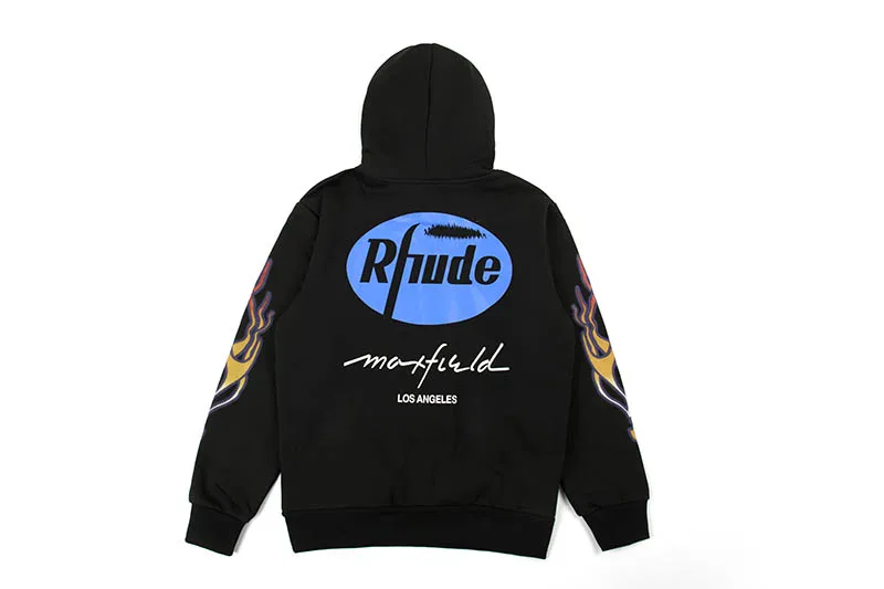 Новая уличная хлопковая толстовка с капюшоном RHUDE X Maxfield LA для мужчин и женщин, лучшее качество, толстовки с капюшоном, пуловер с эффектом потертости