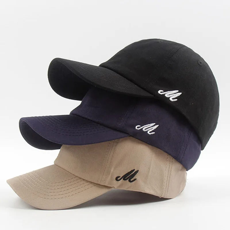 

2019 Spring New Style Korean-style Side Edge M Lettered Embroidered Baseball Cap Curved Brim Dome College Style Casual Brim Hat