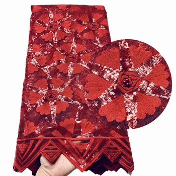 

Burgundy French Sequins Lace Fabric 2020 High Quality African Lace Fabrics With Beads 5 Yards/pcs For Sewing Dress Nigeria Laces