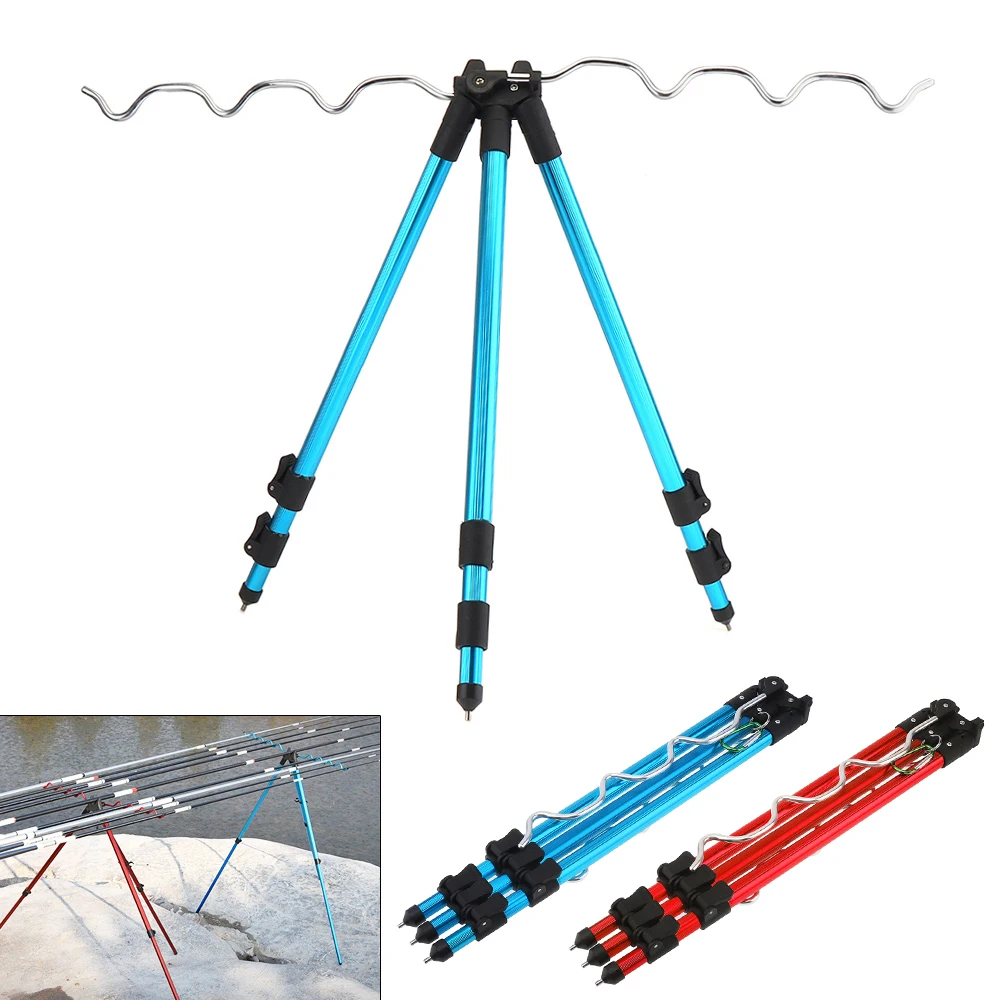 Aluminum Alloy Telescopic 5 / 7 Groove Fishing Rod Holder Portable  Collapsible Tripod Stand Sea Fishing Pole Bracket