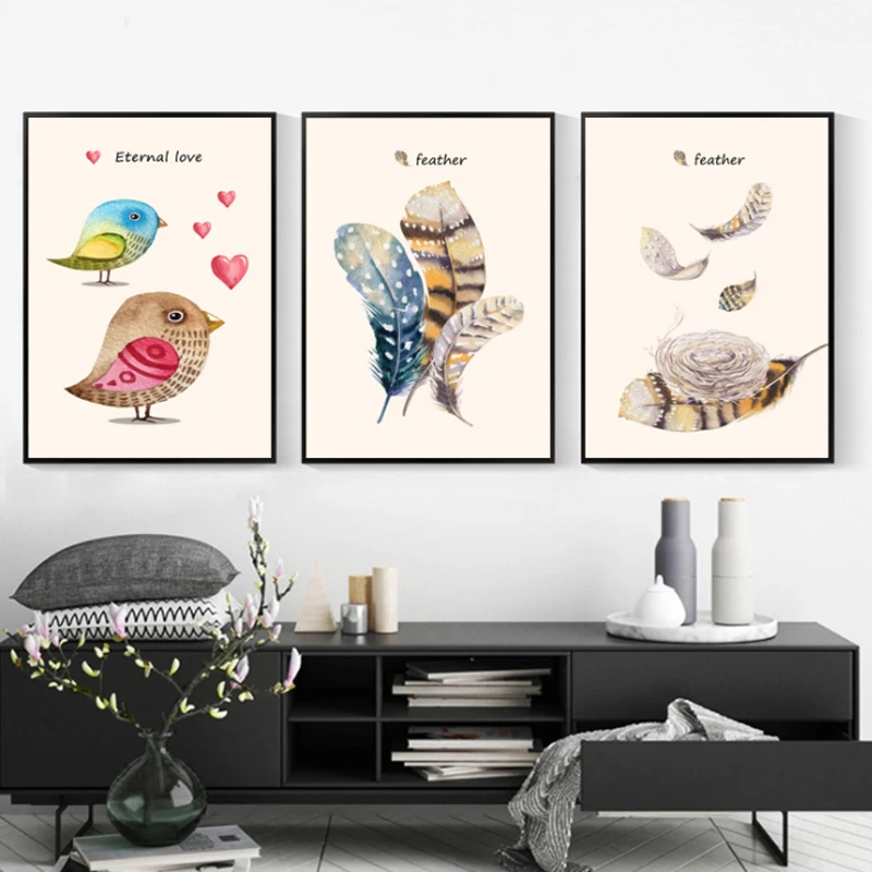 Абстрактная Картина на холсте перо сердце любовь птица стены Искусство печать