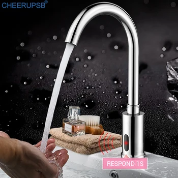 

Kitchen Sink Smart Touchless Faucets Single Cold Motion Infrated Sensor Crane Deck Mount 360 Degree Rotation Auomatic Basin Taps