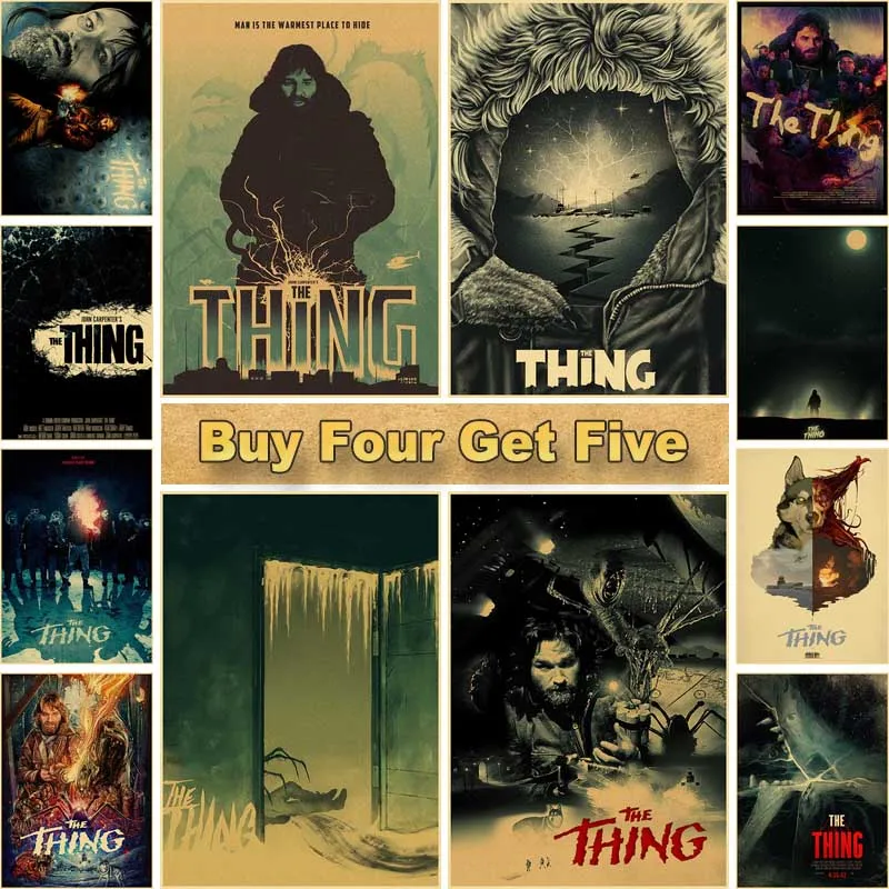 Retro Kraft Paper Movie Posters Classic Horror Movie The Thing Poster Home Decor  Living Room Bar Cafe Art Painting Wall Sticker