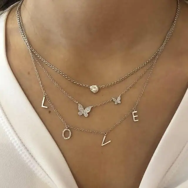 Милые aminimal дизайн micro pave cz 2 шт Бабочка ожерелье с подвеской в виде трендовые женские ювелирные изделия