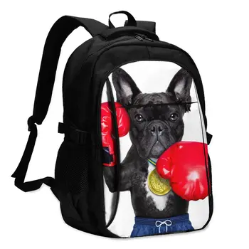 

Bags School Bags For Boy Girl TeenagerFunny French Bulldog Boxing USB Charge Computer Laptop Back Pack