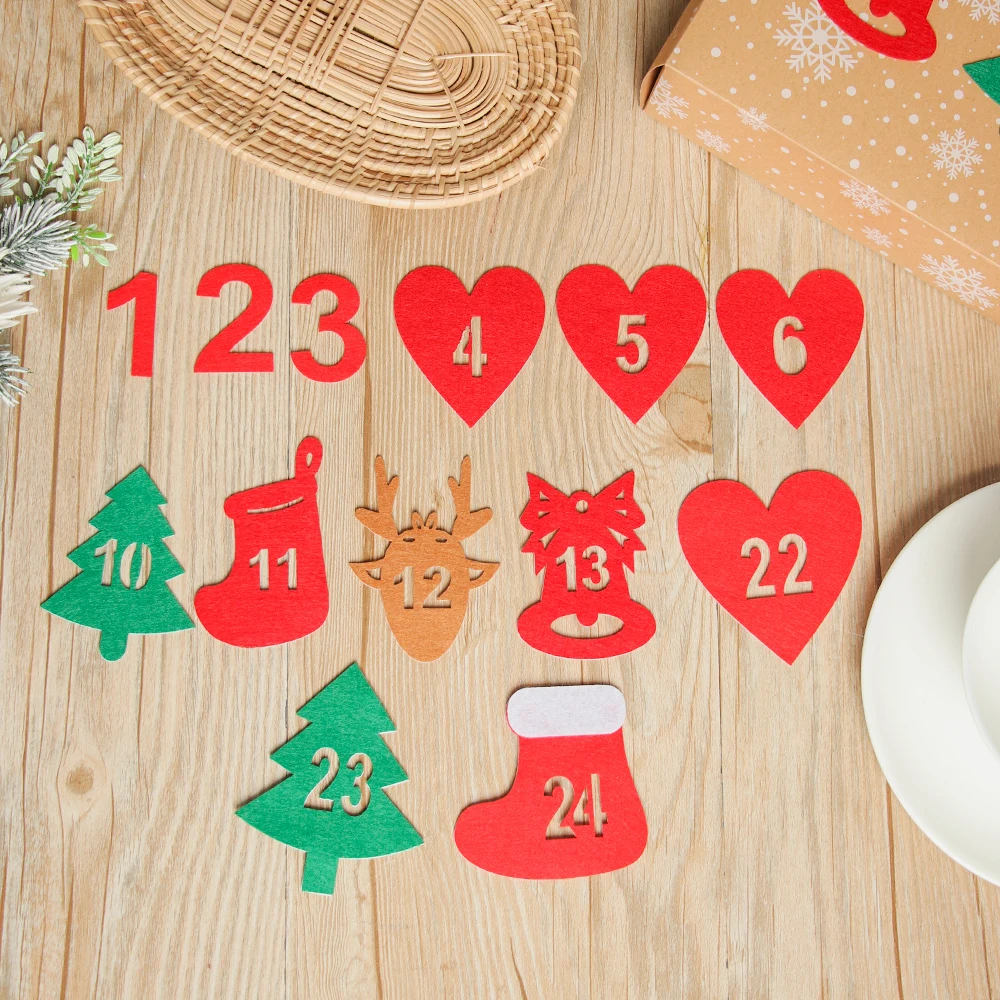 24 Number Felt Countdown Calendar Sticker christmas countdown calendar christmas advent calendar Merry Christmas Advent Calendar Xmas Decor Home Party DIY Gift Packing Label Supplies