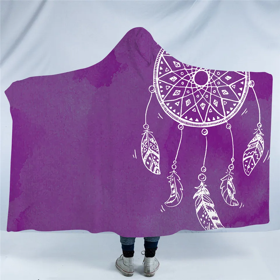 Постельные принадлежности, выходное богемное одеяло с капюшоном для взрослых, мандала, Ловец снов, шерпа, флисовое женское одеяло из микрофибры, 127 см x 152 см