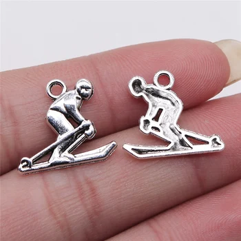 

WYSIWYG 8pcs/lot Jewelry Making Diy Handmade Craft Charms Antique Silver Color 17x19mm Ski Pendant