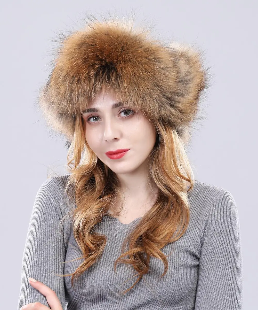 Winter women fur hat lady real fox fur cap protect ear warmer fox pom poms Bomber Hat hot sale new arrival