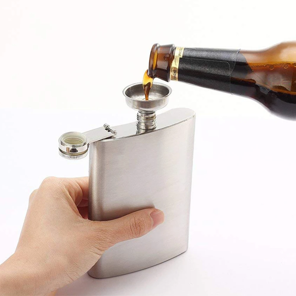 Hip Flask with Small Funnel High Quality 112mL 4oz Handy Narrow-version Wine Jug Portable Stainless Steel Funnel