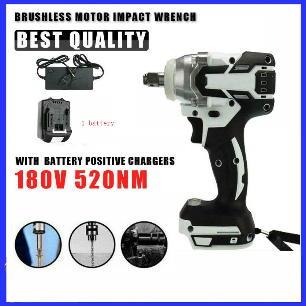 520nm 18v 1/2 Inch Cordless Brushless Impact Electric Wrench Rattle Gun Socket With Li-Ion Battery Hand Drill Power Tools | Инструменты