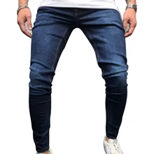 CYSINCOS Pencil Pants Elastic Sweatpants Men Fitness Solid Denim Long Pants Casual Pencil Jogger Casual Pants Black Blue Jeans