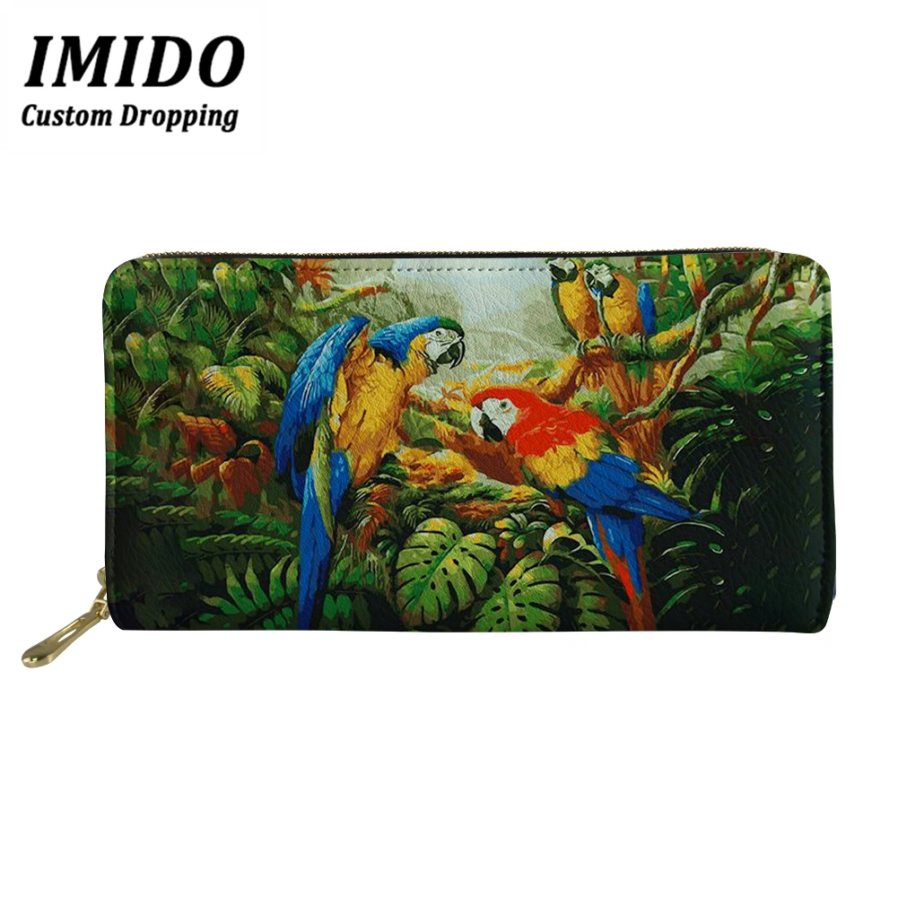 IMIDOO, Ретро кошелек, картина маслом, рисунок попугая, многофункциональные кошельки на молнии, женский кошелек, сумка, кошелек для мобильного телефона, новинка