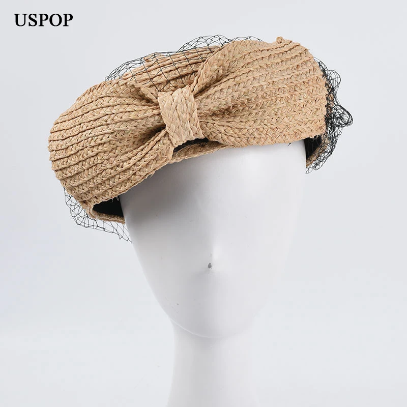 

USPOP summer hats women berets raffia straw beret mesh yarn big bow berets