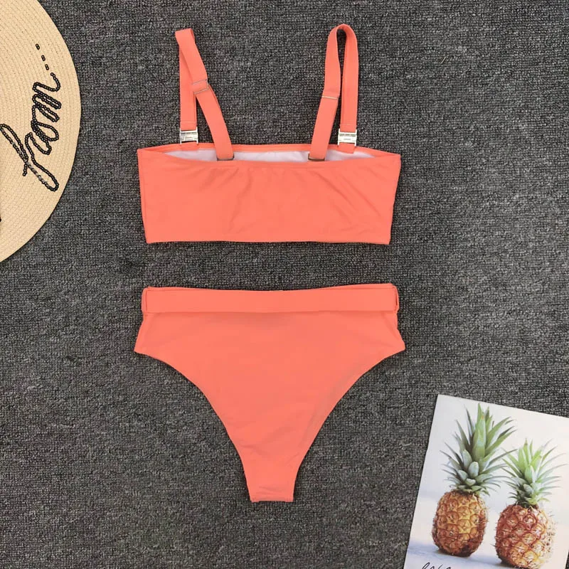 High Waist Bikini Sexy Women Swimsuit Swimwear Female Solid Bandeau Bandage Brazilian Biquini Bikini Set Bathing Suit Women