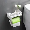 Wall Mount Roll Paper Storage Rack Multi-function Toilet Paper Holder Rack Bathroom Rack Shelves 3 Colors Bathroom Accessories 2