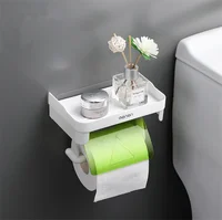 Wall Mount Roll Paper Storage Rack Multi-function Toilet Paper Holder Rack Bathroom Rack Shelves 3 Colors Bathroom Accessories 2
