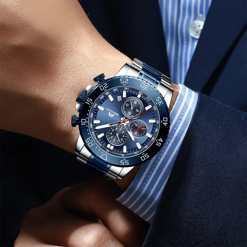 Megalith Watches Mens Waterproof Analogue Clock Stainless Steel Waterproof Luminous Watch Men Sport-2