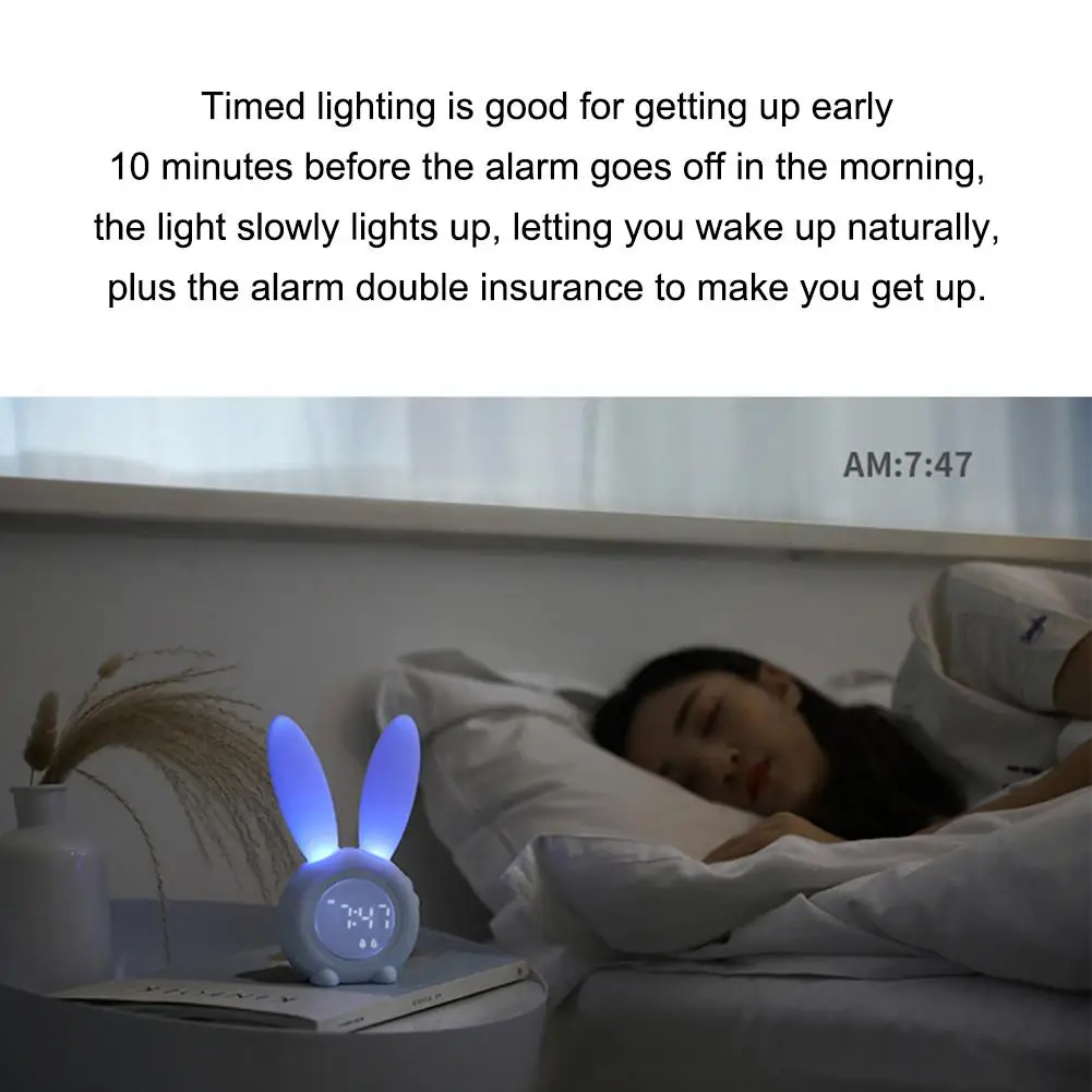 Заячьими ушками светодиодный цифровые электронные часы с будильником светодиодный Дисплей звук Управление милый кролик ночной Светильник настольные часы для дома украшения