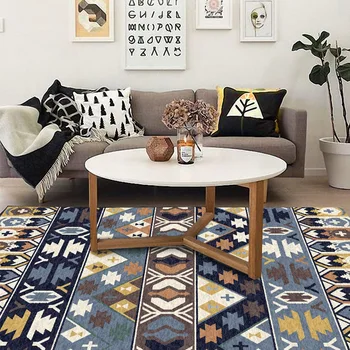 

Bohemian Blue White Brown Multicolor Ethnic Style Bedroom Door Living Room Kitchen Bedside Mat Carpet