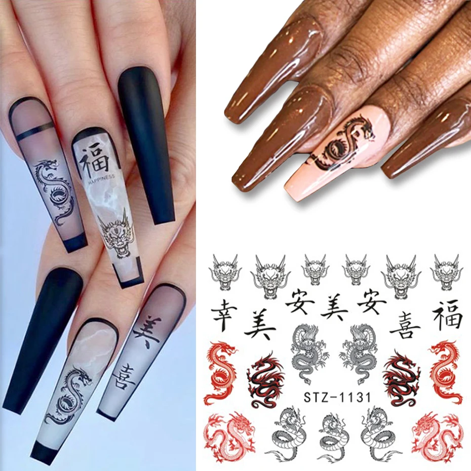 Red Black Colorful Dragons Nail Stickers Angel Virgin Mary Water Decals Temporary Tattoo Slider For Nail Manicure LESTZ1114-1137 nail stickers,nail art tools,nail art decoration,nail decals