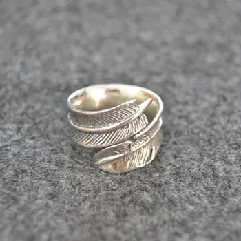 

Handmade Creative S925 Sterling Silver Retro Thai Silver Jewelry Fashion Feather Ring
