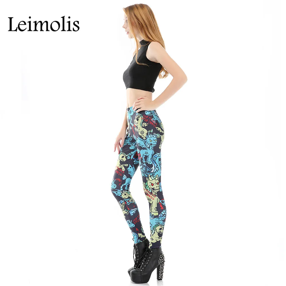 Leimolis 3D print zombie unicorn Harajuku punk High Waist workout push up spandex plus size fitness leggings women pants