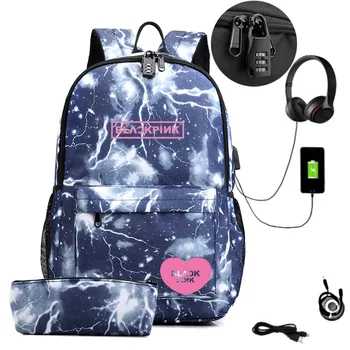 

Korea BLACKPINK Backpack Girls Teenage School Bags Women Bookbags Large Multifunction Usb Student Teen Schoolbag Preppy New