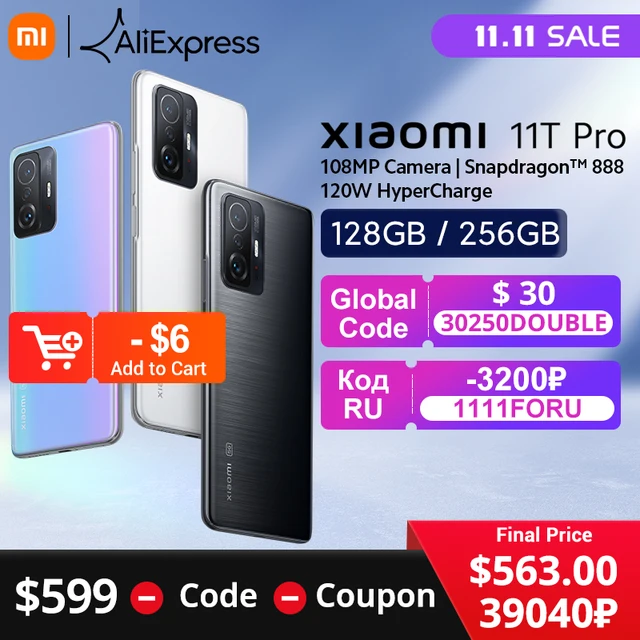 【World Premiere】Global Version Xiaomi 11T Pro Smartphone 128/256GB Snapdragon 888 Octa Core 120W HyperCharge 108MP Camera 120Hz 1