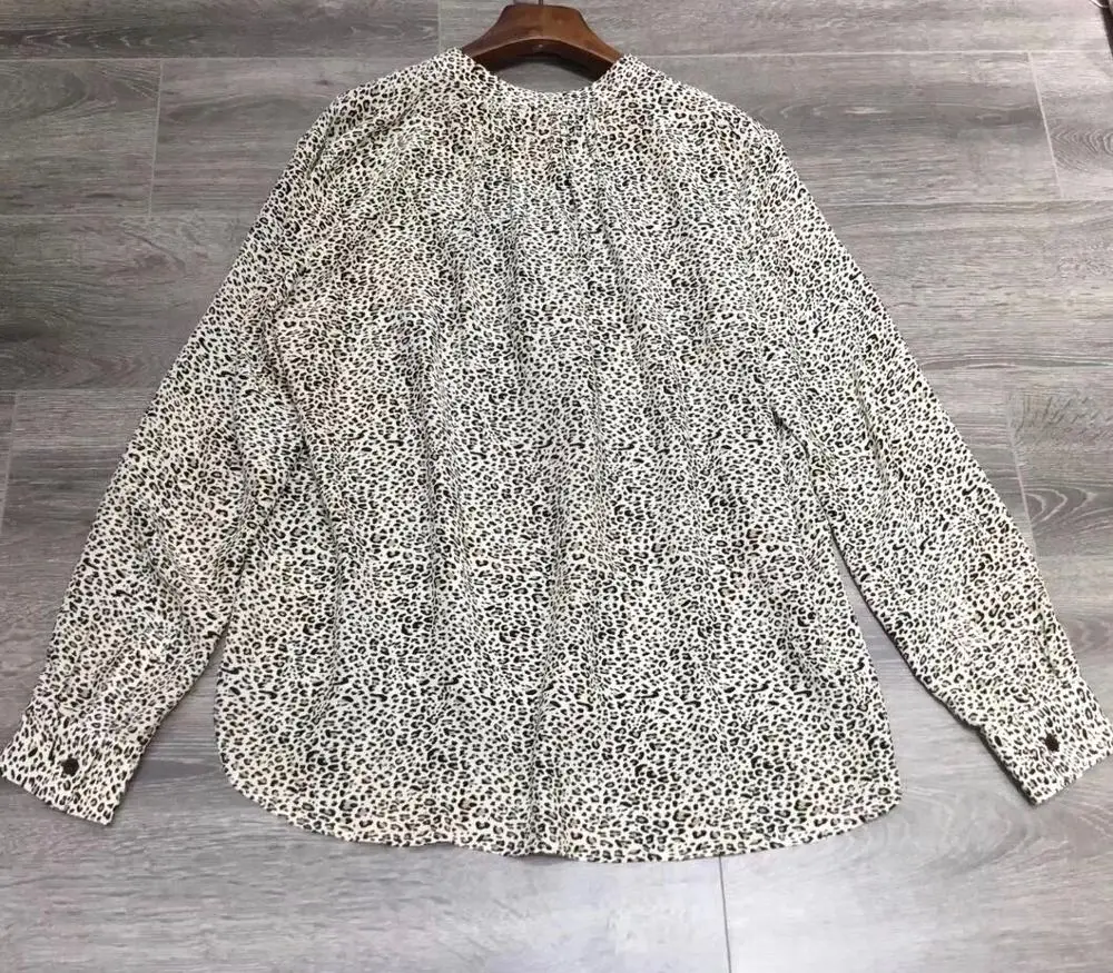 

2020 Spring Women's V-neck Blouse Leopard Print Long Sleeve Lady Shirt and Tops with Buttons