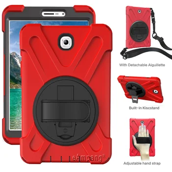 

Case for Samsung Galaxy Tab S2 9.7 T810 T815 Smart Rotating Stand Kids Safe Silicone Shockproof Shoulder Strap Rope Cover