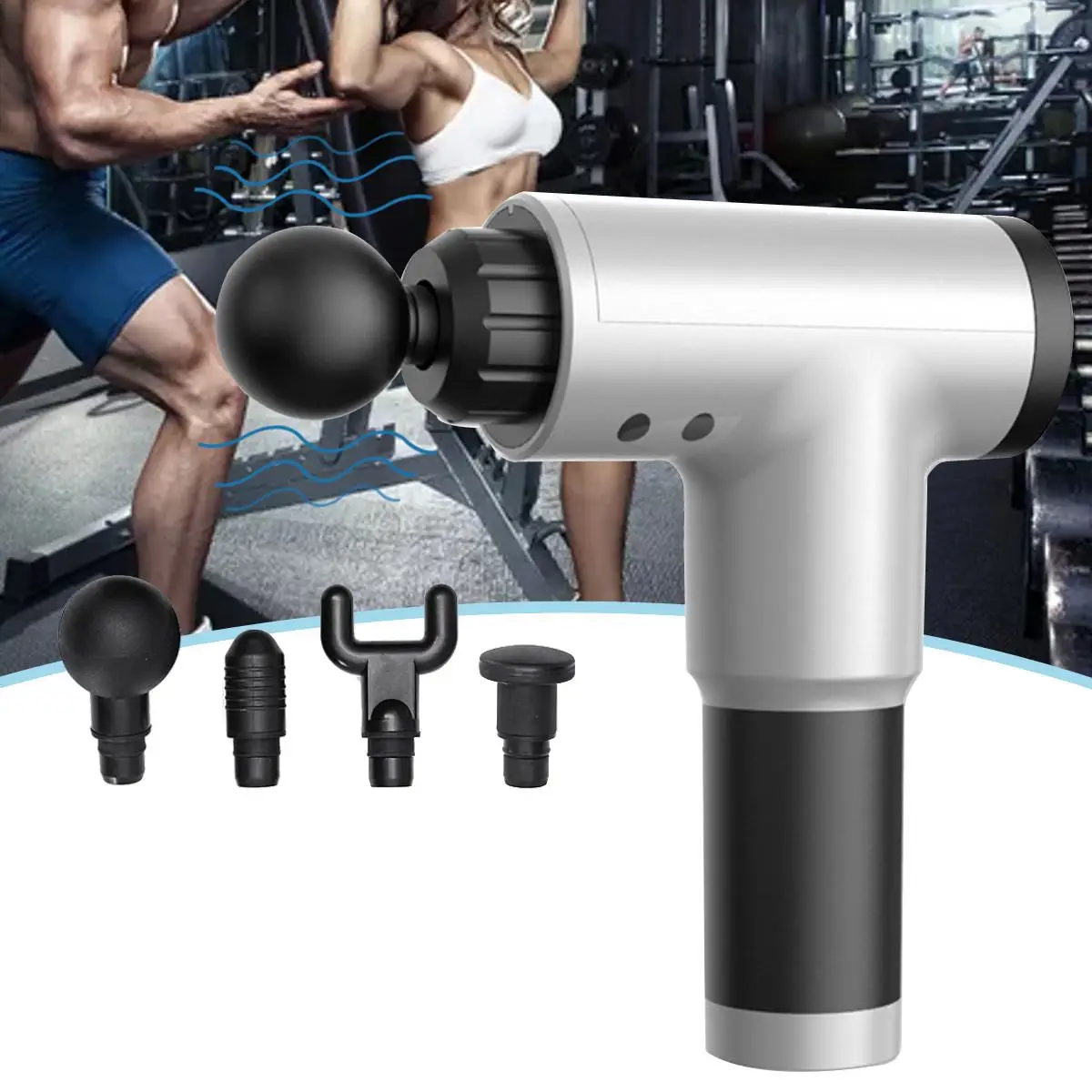 

3200r/min Rechargeable Electric Impact Relax Deep Massager 6 Speeds Muscle Vibration Relaxing Massage Machine with 4 Head