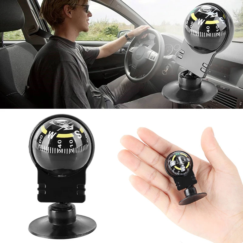 Car Compass Dashboard Mounted Automotive Interior Accessories Gifts for Women Men Adjustable Navigation Guide Ball Portable Direction Pointing Black 
