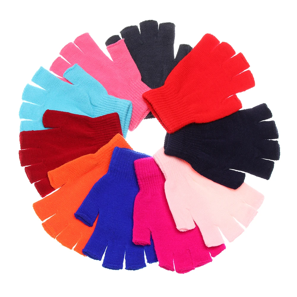 Unisex Knitted Stretch Elastic Warm Half Finger Gloves 1 Pair for Winter Men Women