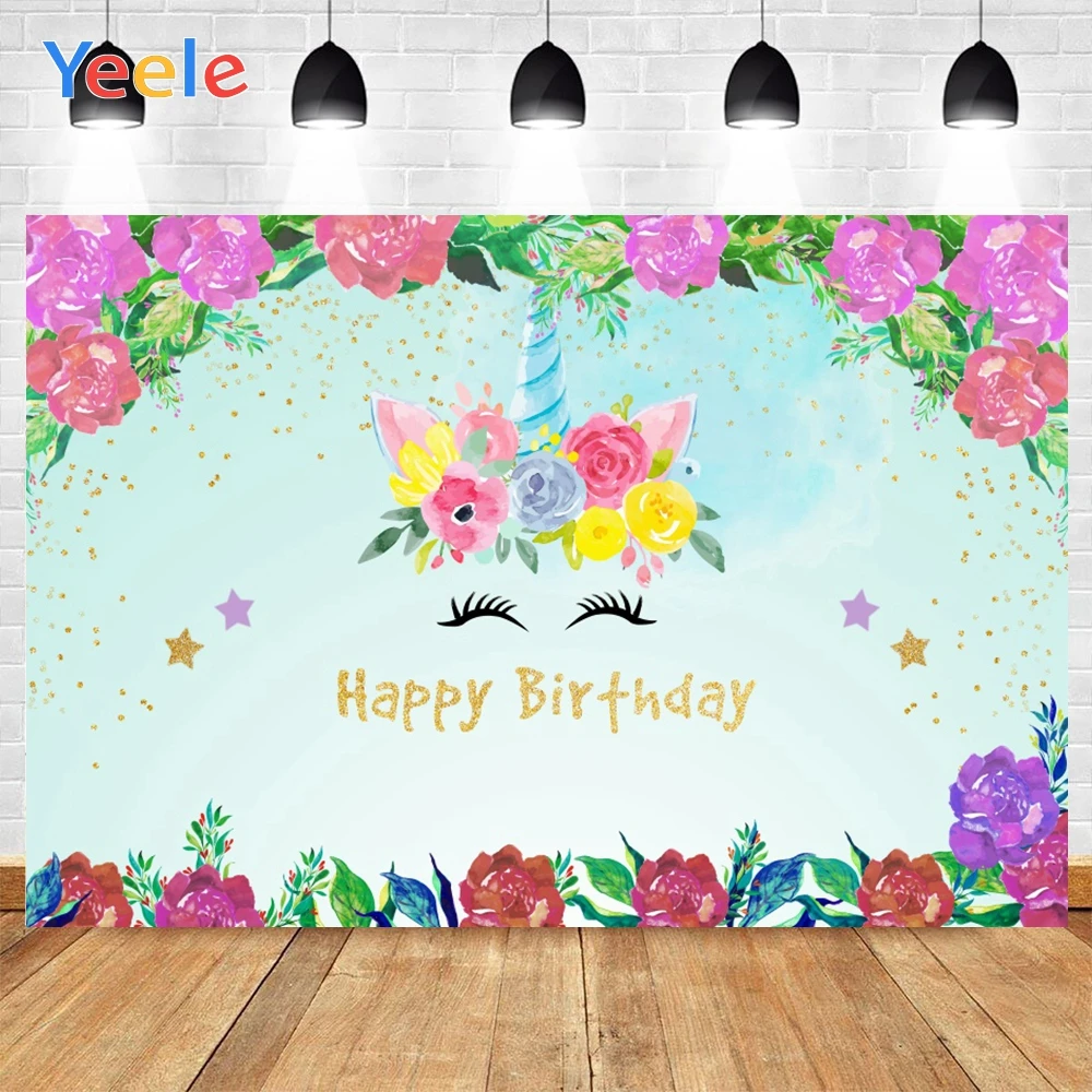 

Yeele Baby Girl Birthday Unicorn Light Spots Vinyl Background Photophone Photography Photo Studio for Decoration Customized Size