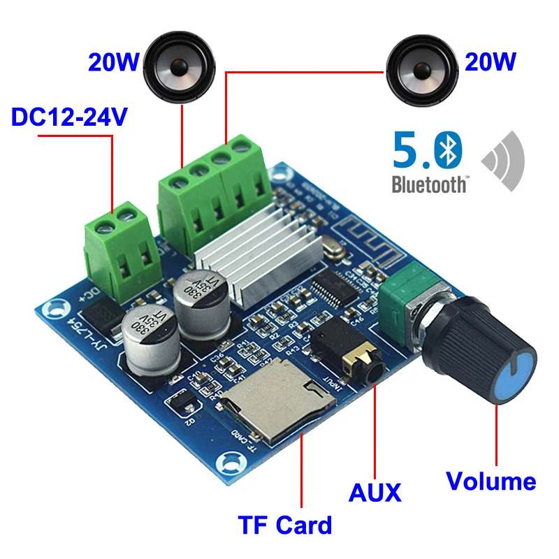 2*20 Вт Bluetooth 5 0 цифровой аудио усилитель мощности HiFi стерео двухканальный Класс D