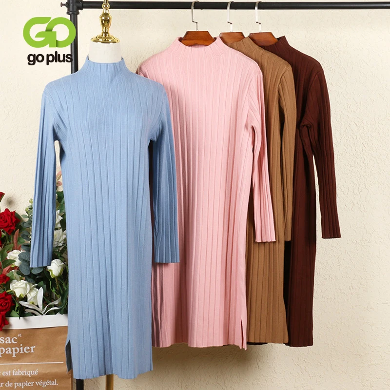 

GOPLUS Dress Woman Vintage Knitted Dresses Women Long Sleeve Winter Black Sweater Midi Dress Robe Femme Vestido Mujer C10790