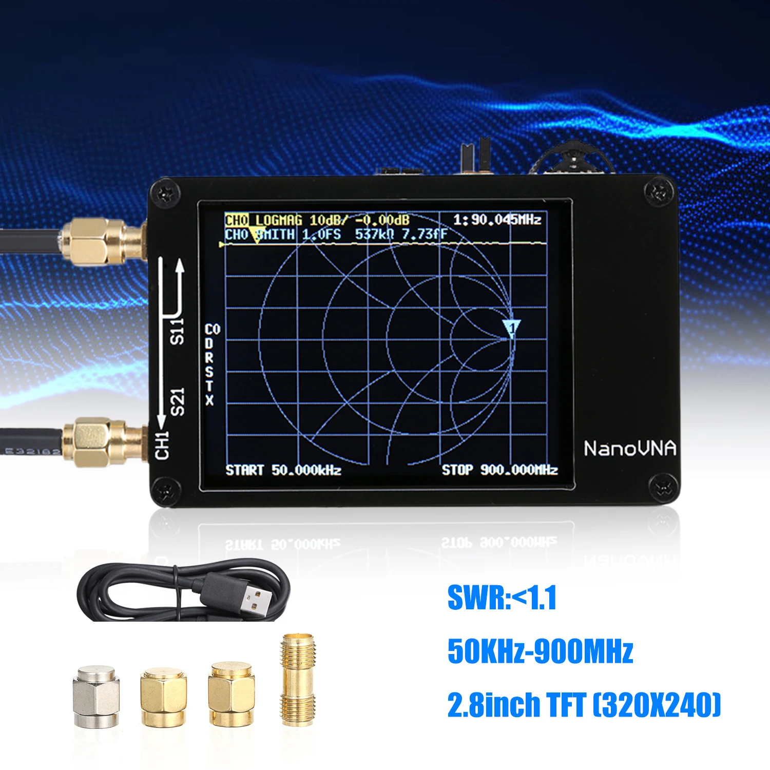 

Vector Network Analyzer 50KHz-900MHz 2.8in TFT Digital Display Touching Screen Professional Tiny Antenna Analyzer Tool