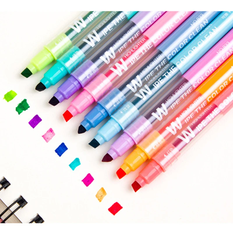 10Pcs/set Double Head Erasable Highlighter Pen Markers Chisel Tip Marker Fluorescent School Writing Highlighters Color Cute - 2