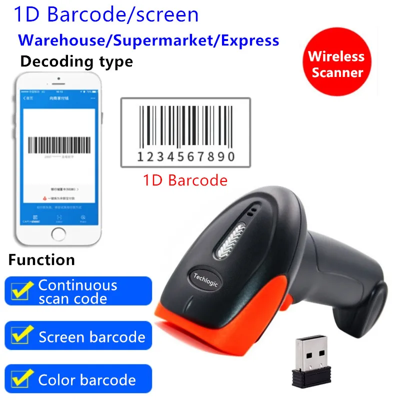 Techlogic Wireless Barcode Scanner Hohe Scaned Geschwindigkeit CCD Rot Licht Bar Code Reader Handheld Bar Pistole Für POS und Inventar Techlogic Wireless Barcode Scanner Hohe Scaned Geschwindigkeit CCD Rot Licht Bar Code Reader Handheld Bar Pistole Für POS und Inventar